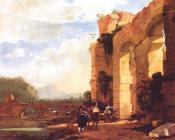 让 阿瑟林 : 带有罗马桥和渡槽遗迹的意大利风景图解